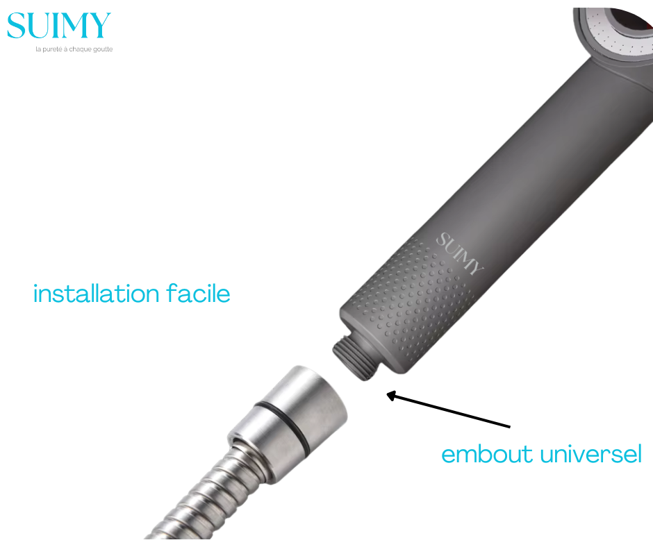 Pommeau filtrant doré compatible avec tous les flexibles de douche standards"