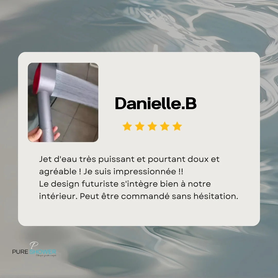 avis 5 étoiles de danielle sur le pommeau anti chlore avec filtre design unique