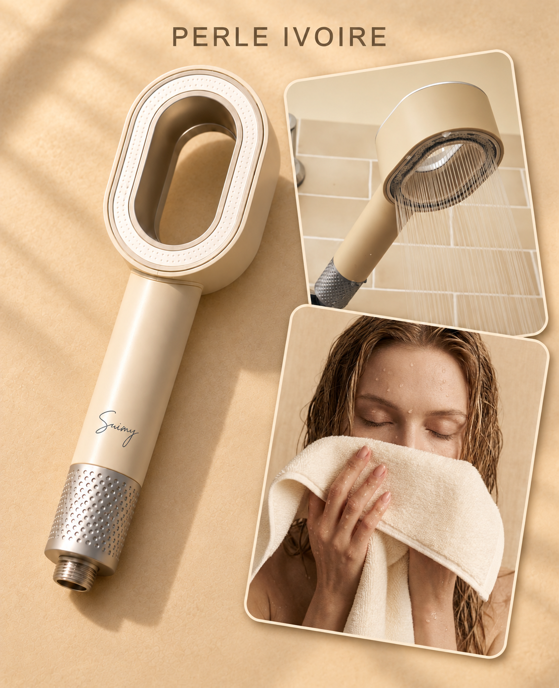 Pack Infinity Perle Ivoire : pommeau de douche filtrant beige + 3 filtres ACF