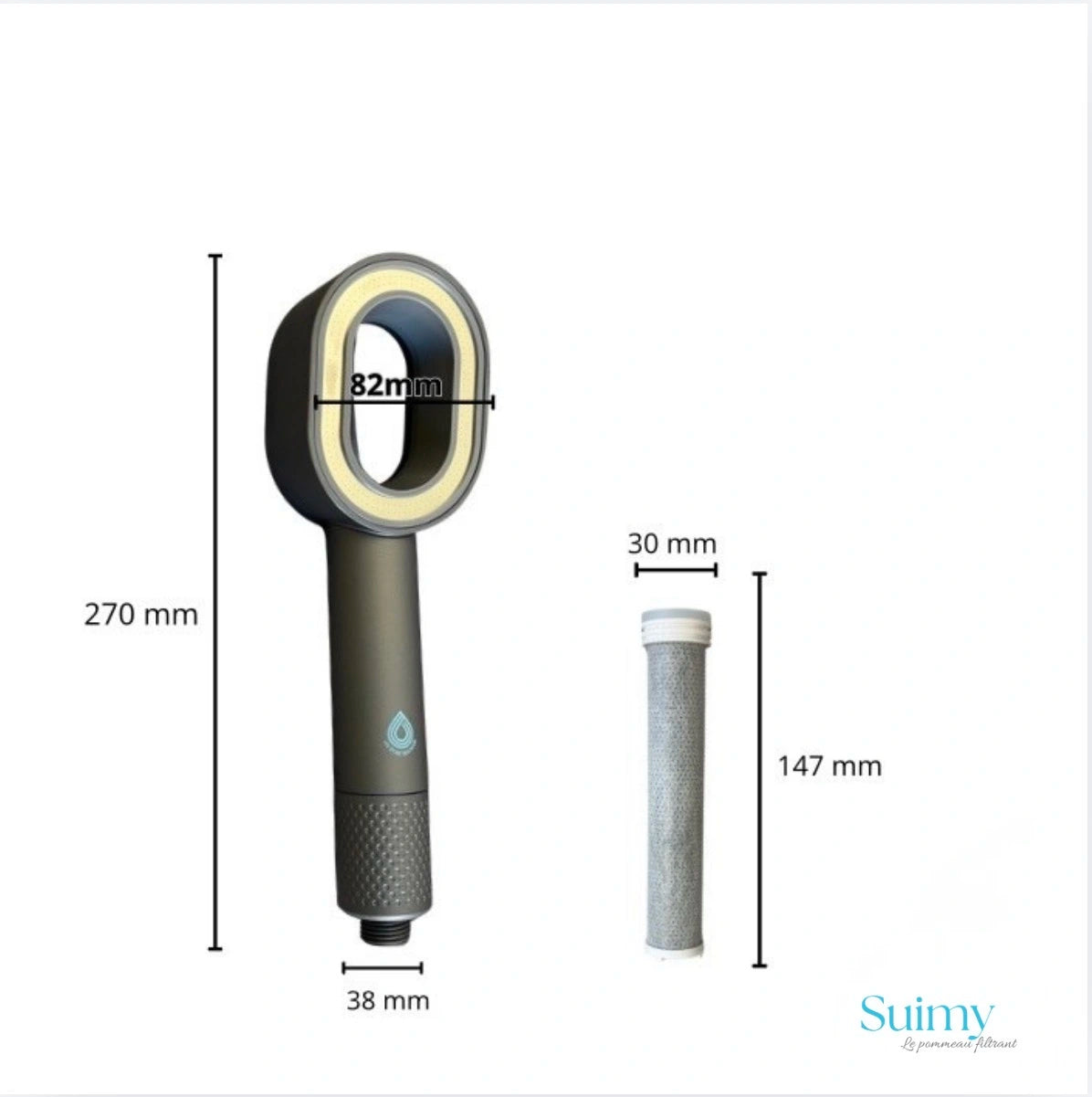 Photo du pommeau avec filtre anti clore, anti calcaire et économiseur d'eau 