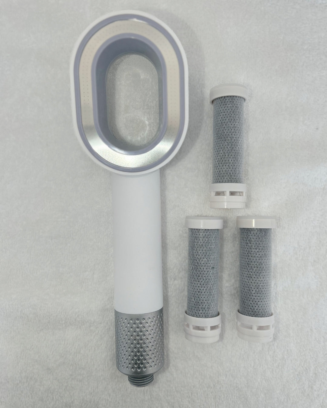 Pack pommeau de douche blanc avec 3 filtres anti-calcaire et anti-chlore – Pure Shower
