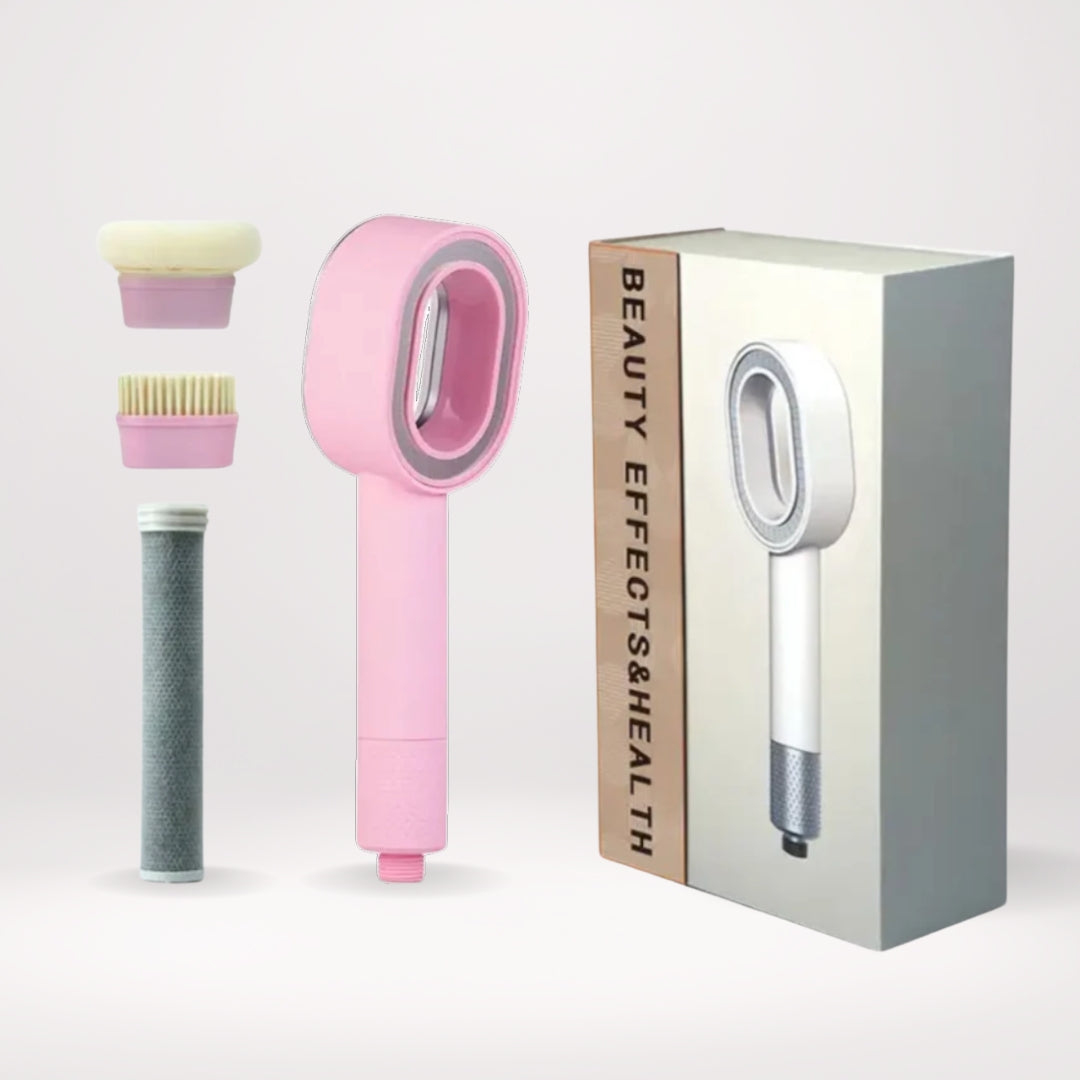 Pack pommeau style dyon rose avec filtre acf intégré + brosse et eponge