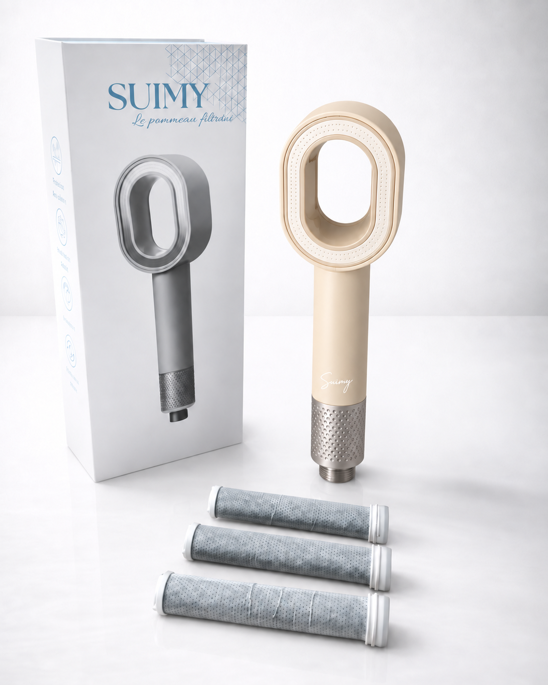 Pack Infinity Perle Ivoire : pommeau de douche filtrant beige + 3 filtres ACF