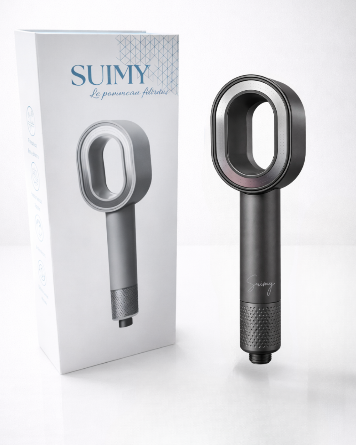 Photo de douchette avec filtre anti chlore et calcaire avec écnonomiseur d'eau testé en laboratoire Français 