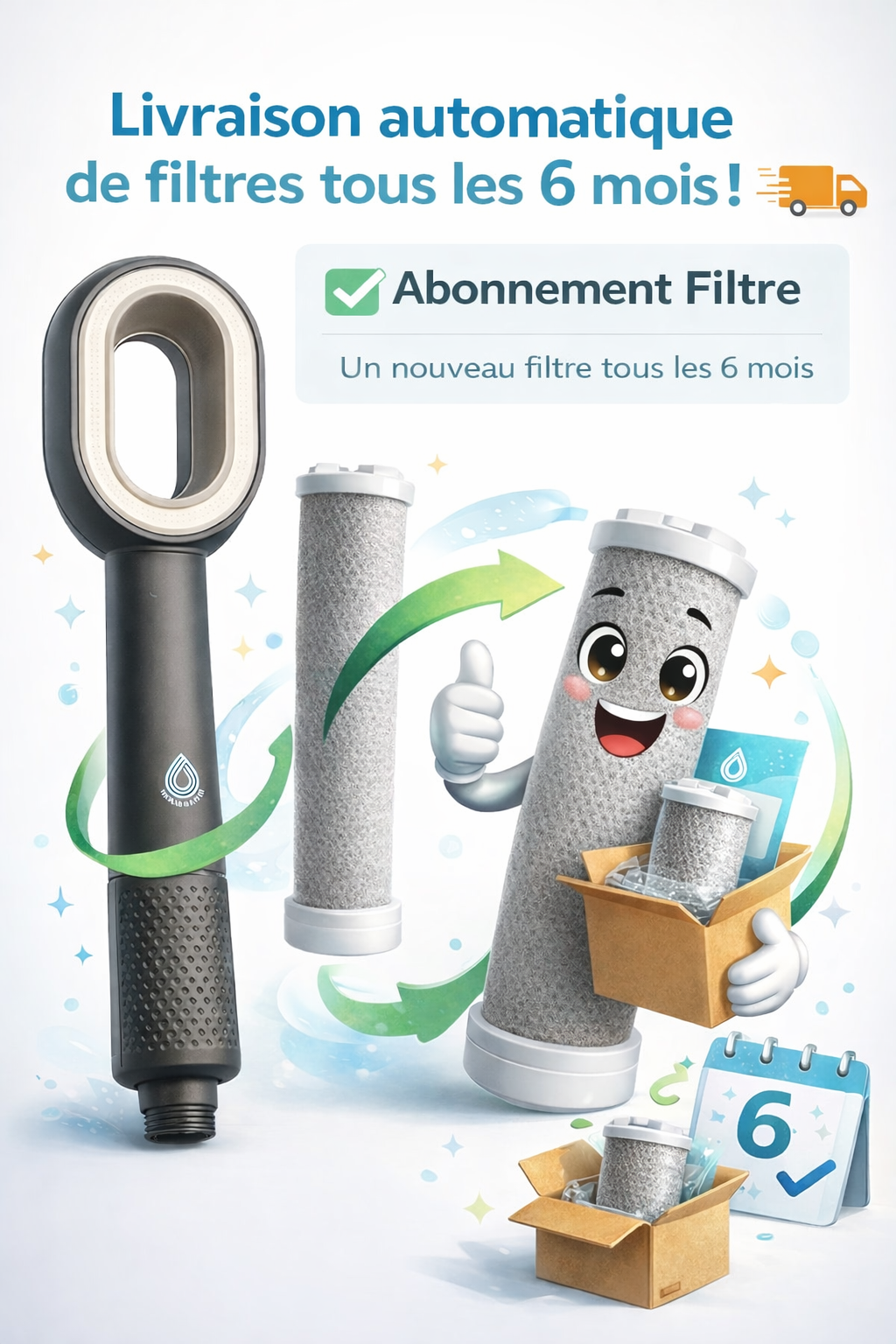 Abonnement Filtre ACF - Livraison automatique tous les 6 mois - Pommeau filtrant Suimy