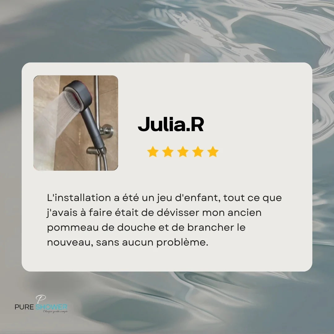 photo du client, pommeau gris en action client satisfait