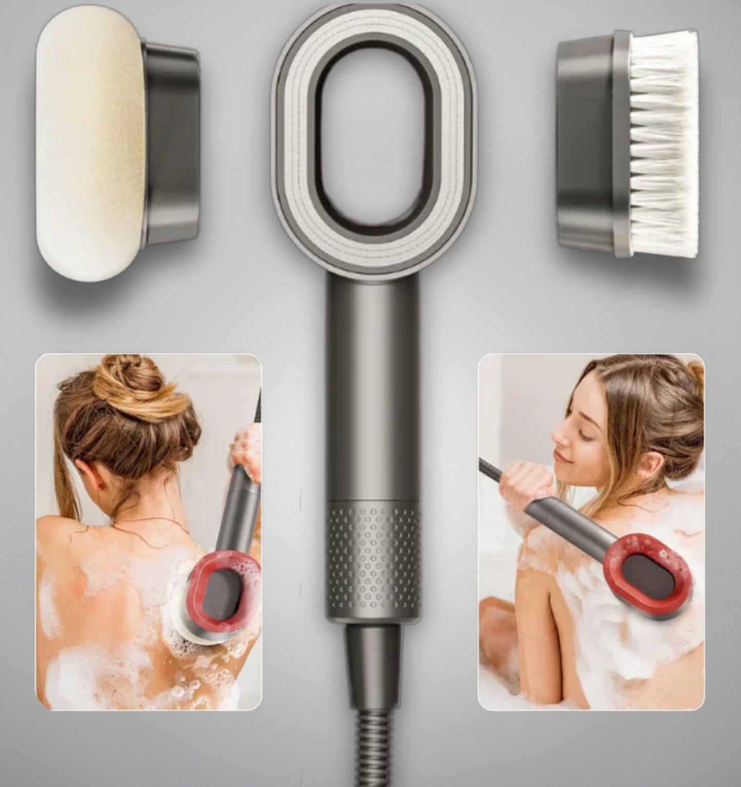 image pommeau avec brosse et éponge disponible dans le coffret idéal pour lavage du dos et jambes
