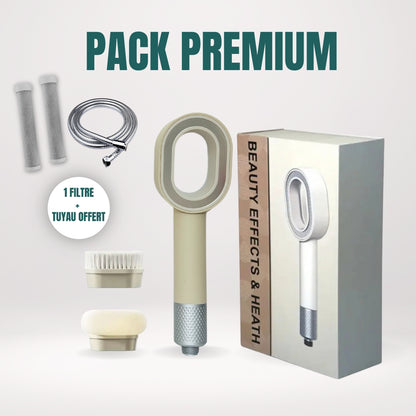 Pack Premium  avec pommeau de douche filtrant, tuyau, coffret cadeau, éponge, brosse et filtre de rechange idéal pour une douche purifiante