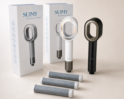 photo du pack duo de suimy pommeau noir et un pommeau filtrant blanc