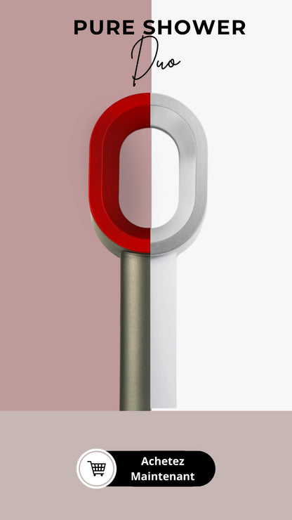 photo qui illustre le pack duo de pommeaux filtrant mypureshower avec la couleur grise et la couleur rouge 