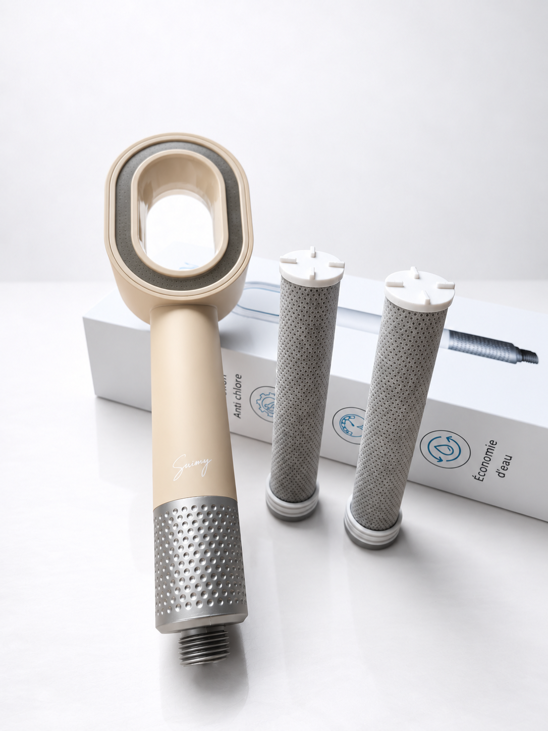 Pack Infinity Perle Ivoire : pommeau de douche filtrant beige + 3 filtres ACF