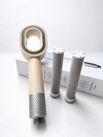 Pack Infinity Perle Ivoire : pommeau de douche filtrant beige + 3 filtres ACF