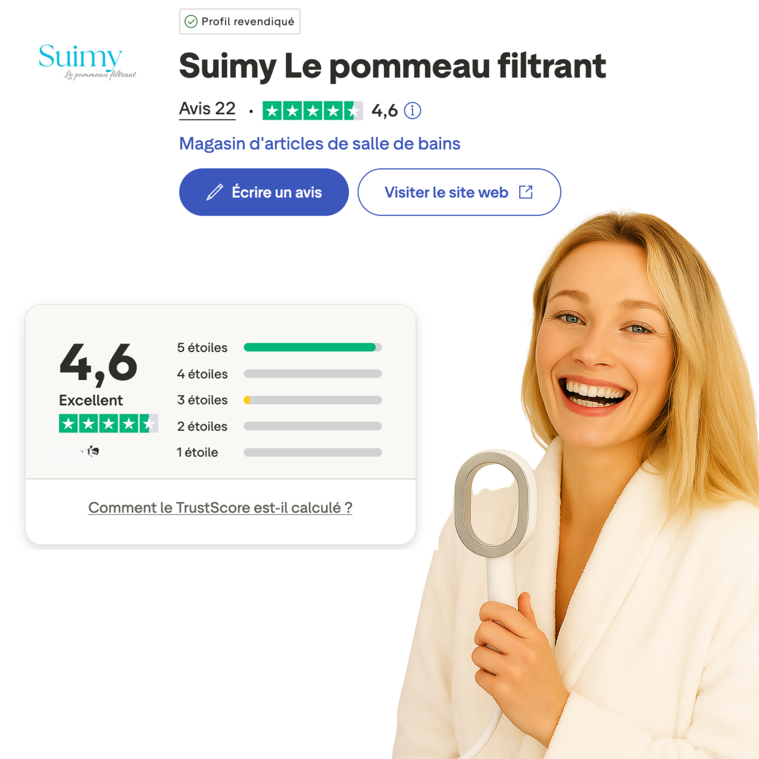 Photo pour avis clients satisfait de Suimy le pommeau filtrant