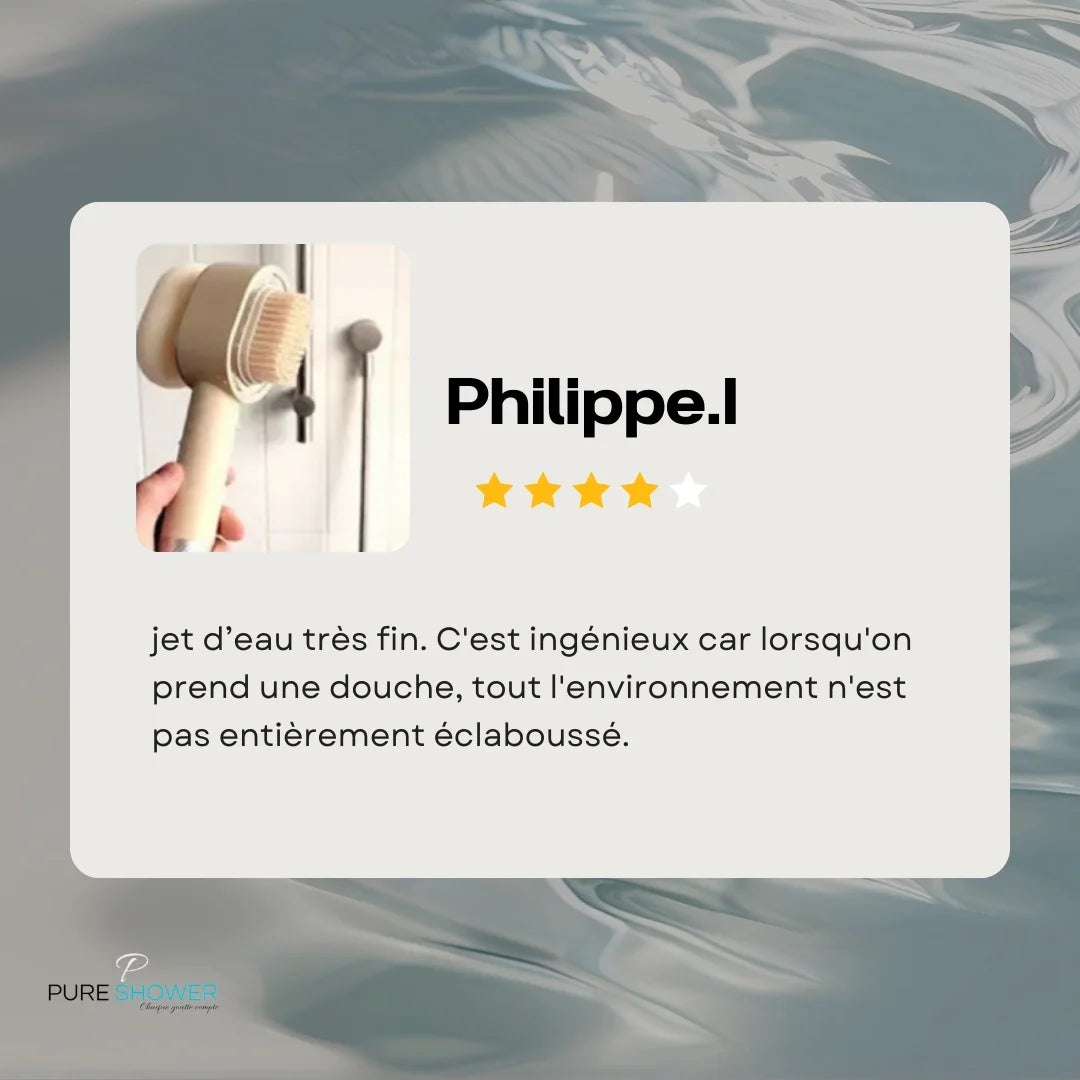 avis client sur le pommeau peau douce avec brosse et éponge fourni dans le coffret