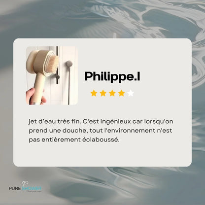 avis client sur le pommeau peau douce avec brosse et éponge fourni dans le coffret