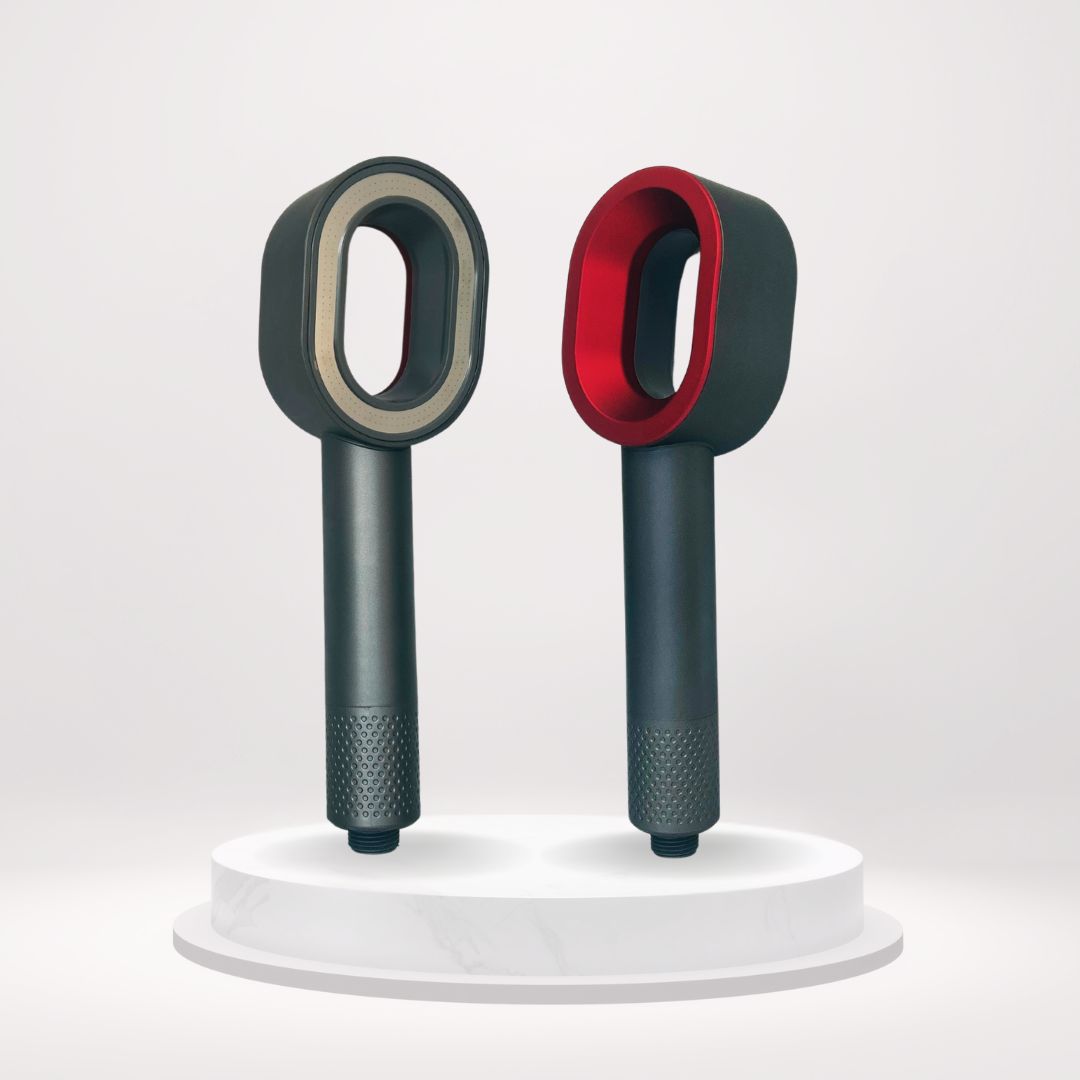 Pommeau douchette avec filtre acf anti chlore et calcaire économiseur d'eau couleur rouge et gris 