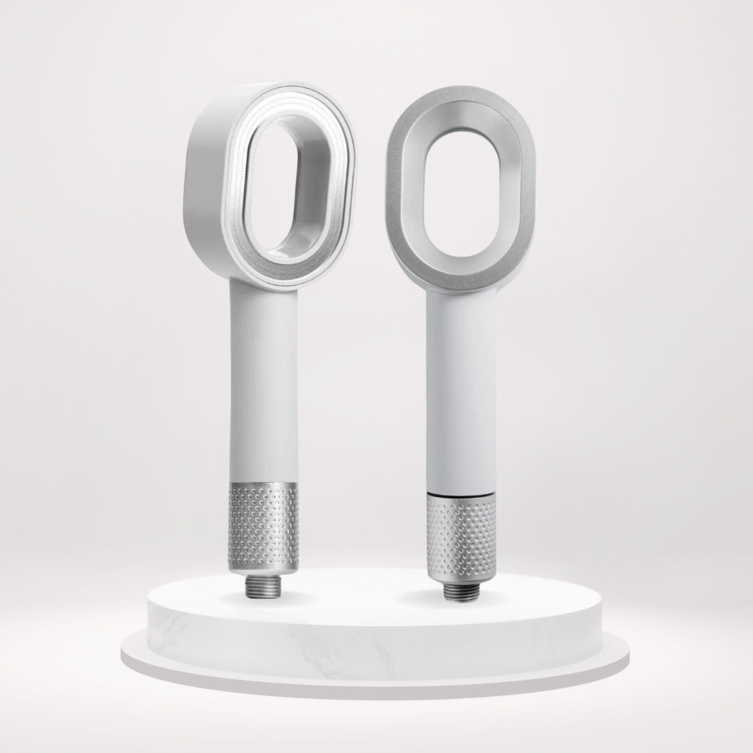 pommeau filtrant chlore et calcaire design style dyson couleur blanc avec filtre acf 