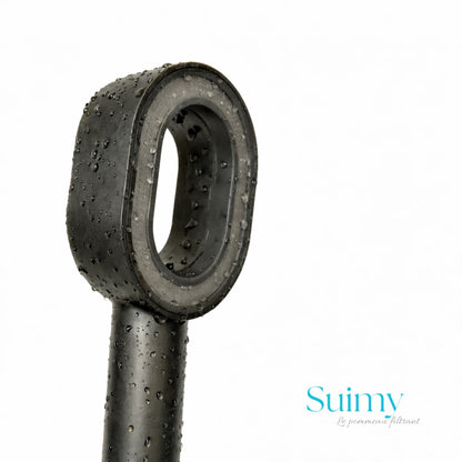 Photo du pommeau gris sous la douche ne action haute pression 